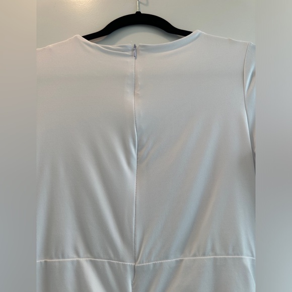 White scoop neck cut out long sleeve ruched bodycon mini dress winter formal M - Picture 11 of 12